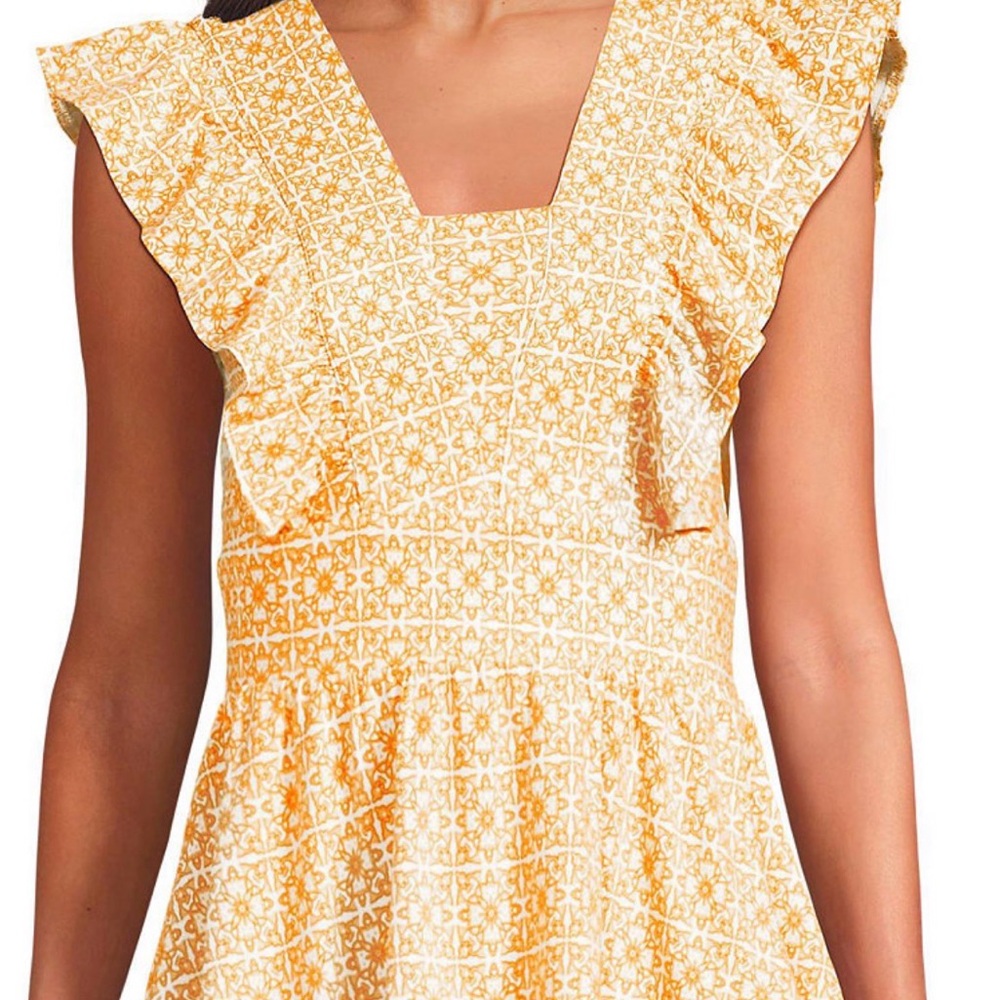 LAND END Yellow Floral Print Ruffle Sleeve Sundress